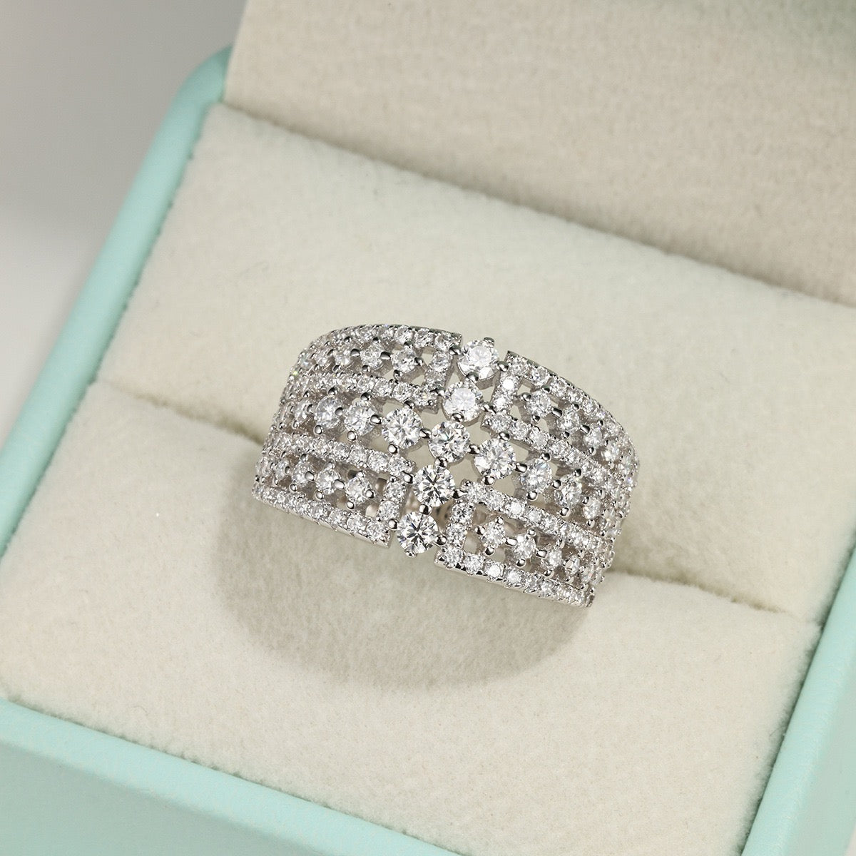 Full Iced Moissanite Ring – Luxury Pavé Statement Design