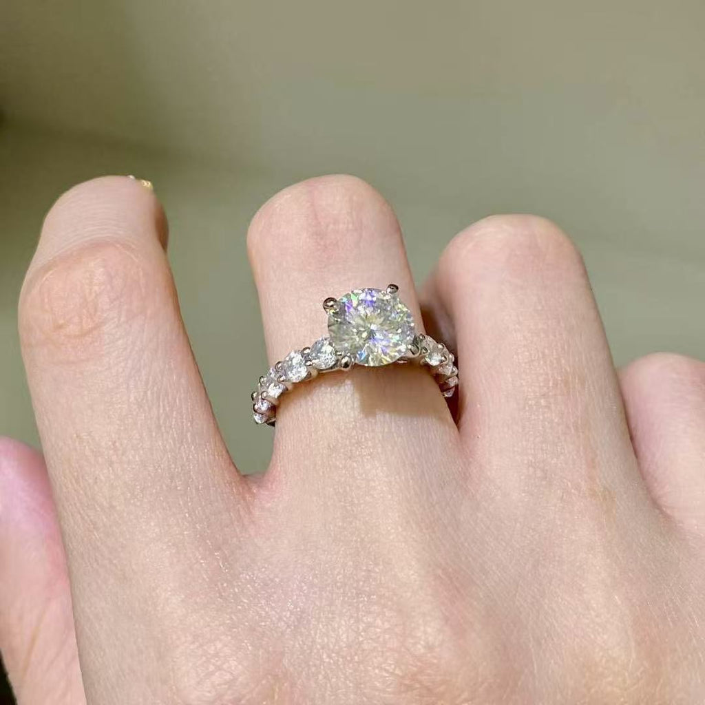 3 Carat Round Moissanite Ring – Luxury Side-Stone Band Design