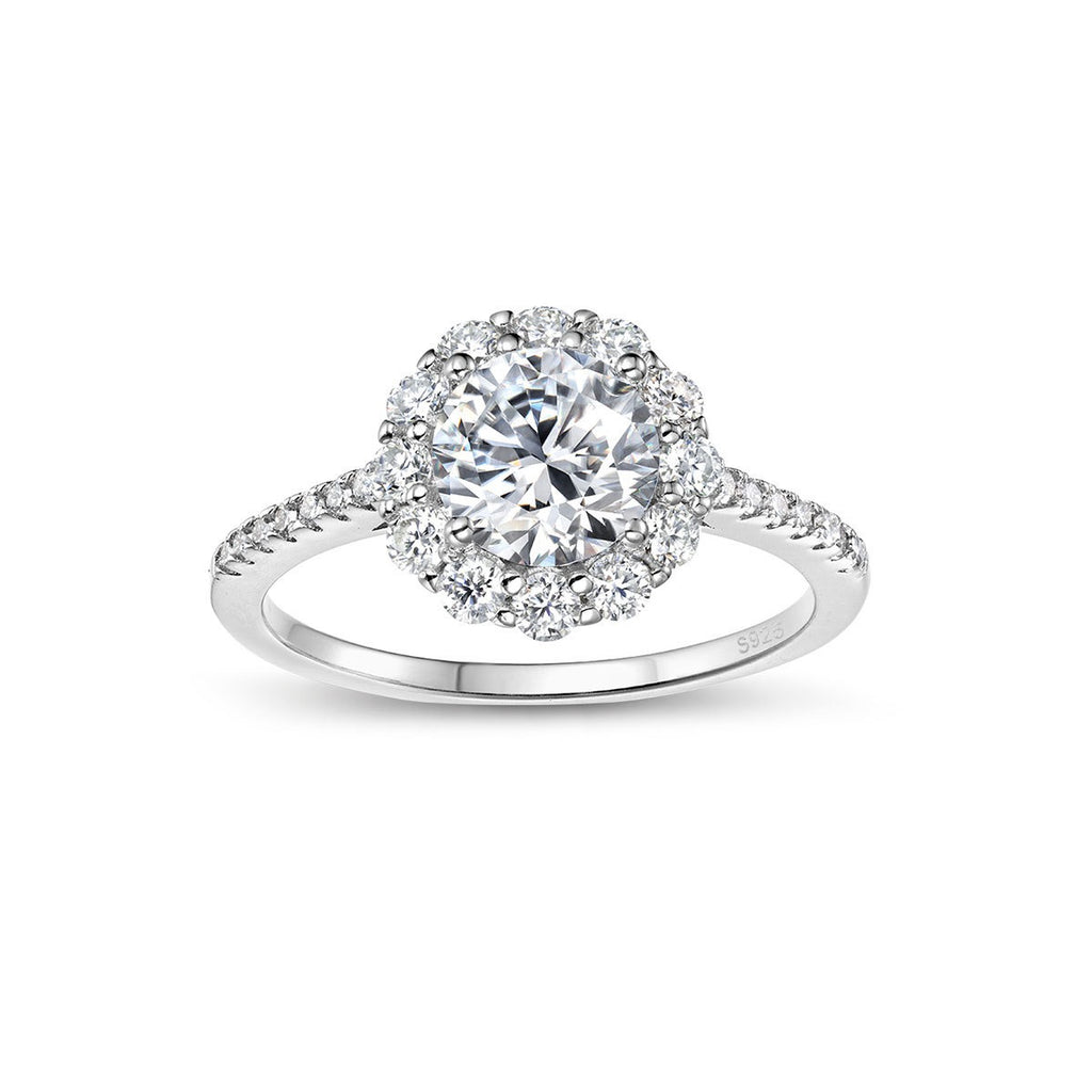 1 CT Round Moissanite Flower Halo Ring – Elegant Luxury Design
