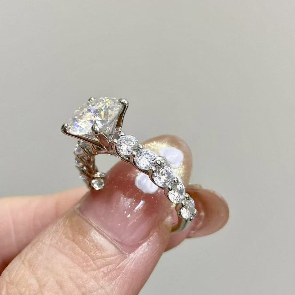 3 Carat Round Moissanite Ring – Luxury Side-Stone Band Design