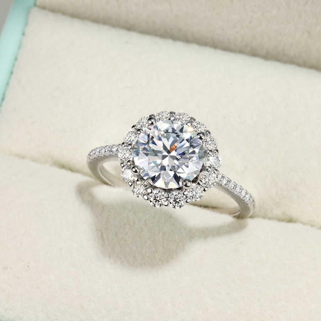 1 CT Round Moissanite Flower Halo Ring – Elegant Luxury Design