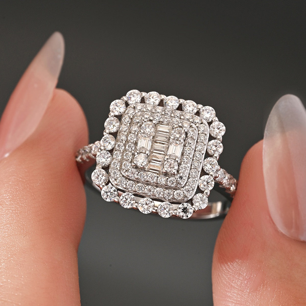 Layered Iced Moissanite Ring – Statement Edition
