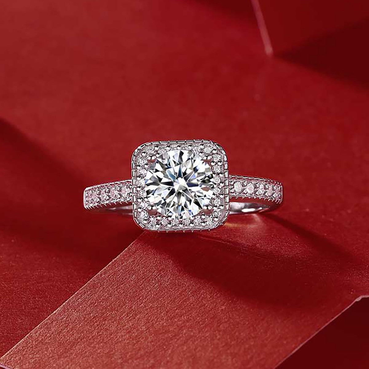 Square Halo Moissanite Ring – Modern Luxury 1CT