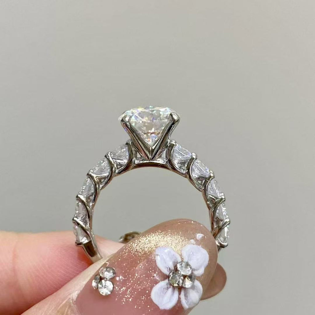 3 Carat Round Moissanite Ring – Luxury Side-Stone Band Design