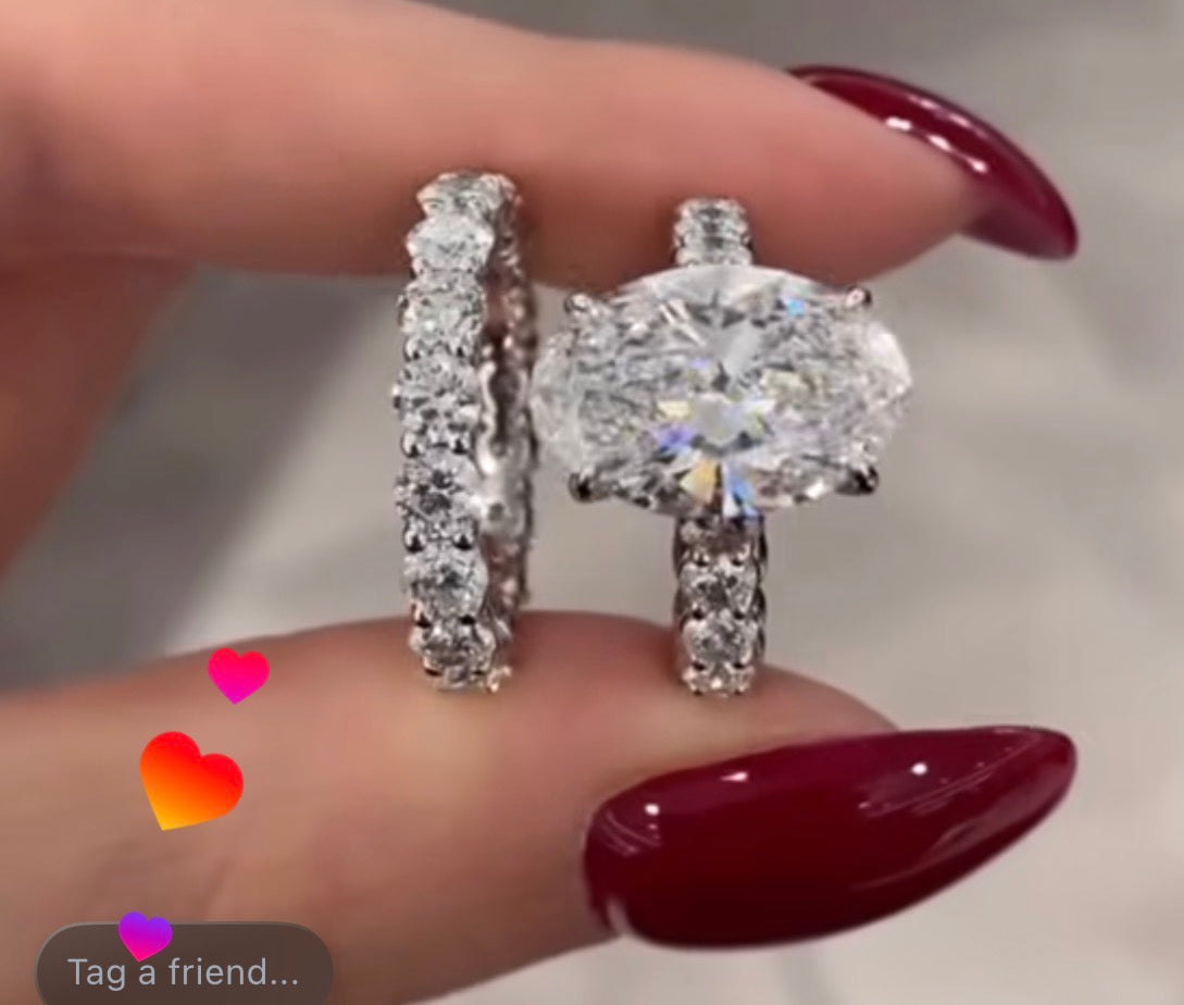 8 Carat Oval Cut Custom Ring – Full Pavé Band