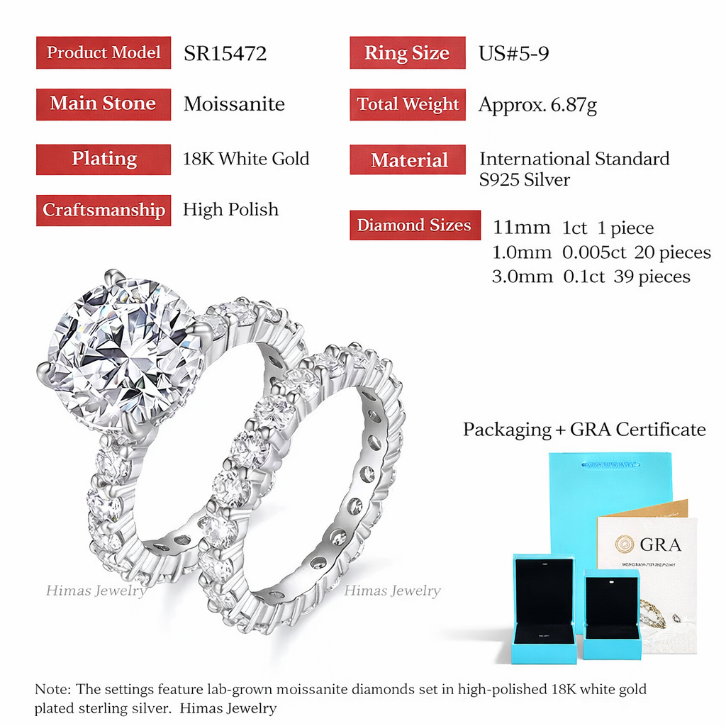 5CT Moissanite Ring Set in S925 Silver – Himas Jewelry