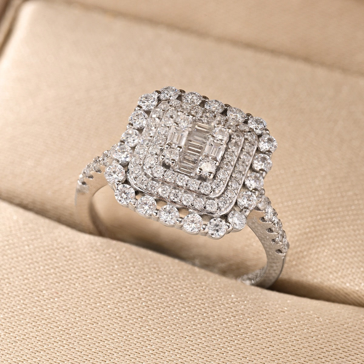 Layered Iced Moissanite Ring – Statement Edition