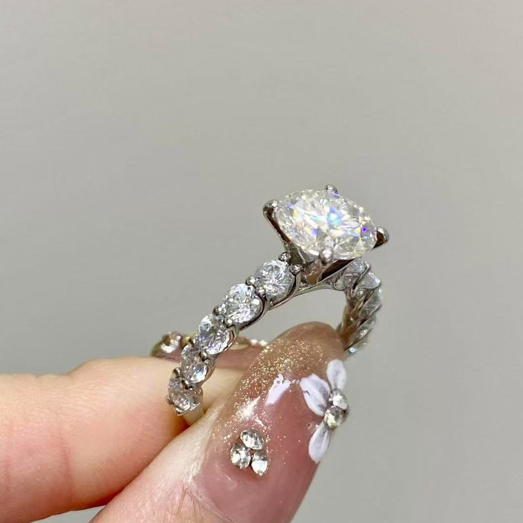 3 Carat Round Moissanite Ring – Luxury Side-Stone Band Design