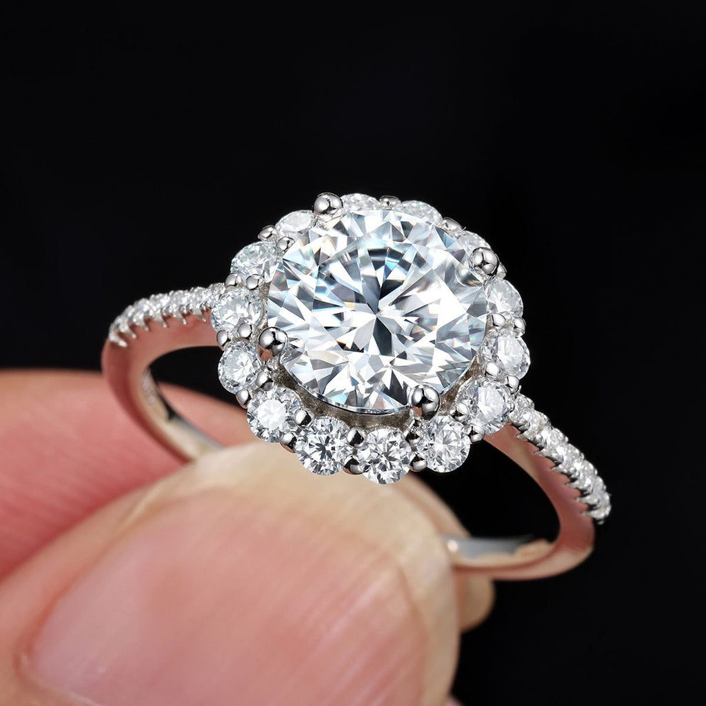 1 CT Round Moissanite Flower Halo Ring – Elegant Luxury Design
