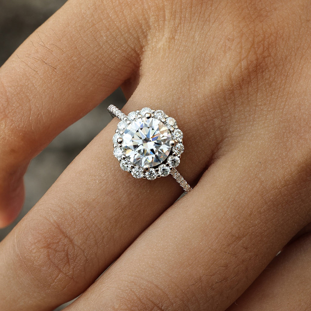 1 CT Round Moissanite Flower Halo Ring – Elegant Luxury Design